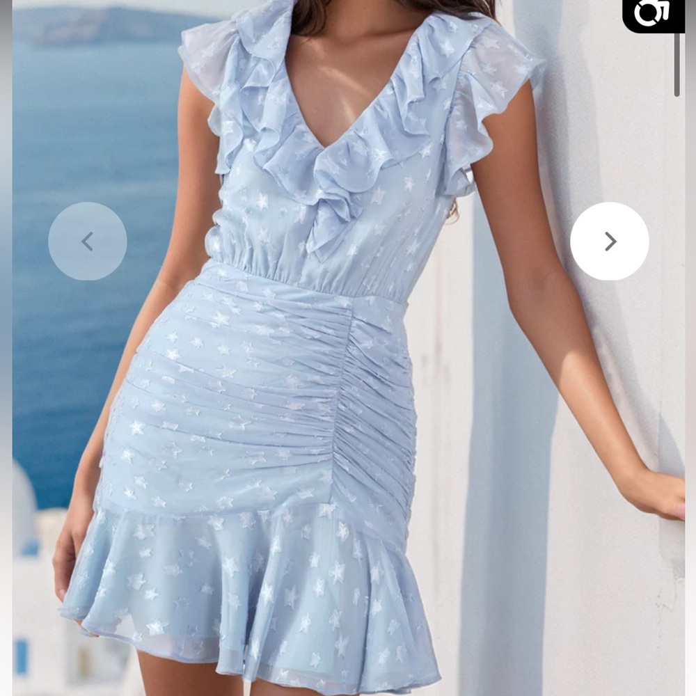 Yumi Kim nwt Light Blue Ruffled Dress with Star Pattern